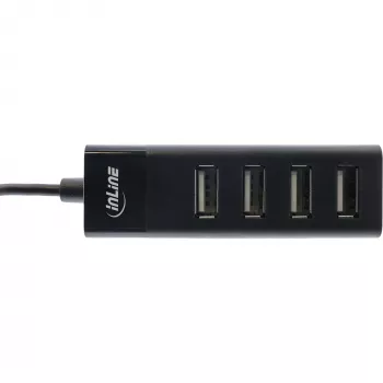 InLine USB 2.0 4-porttinen keskitin, Type-A-uros 4x Type-A-naaras, musta, 30 cm, ohut