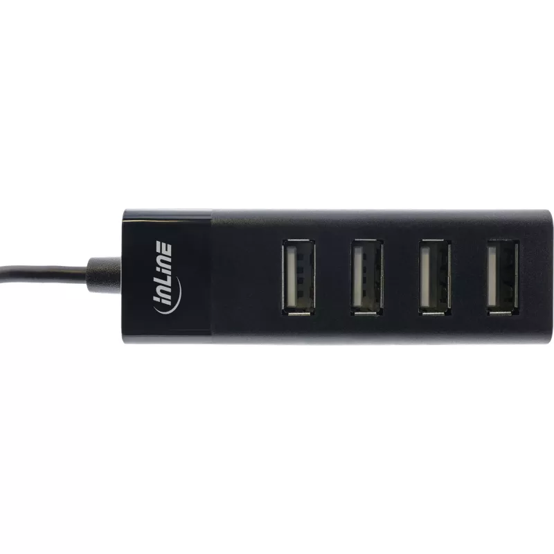 InLine USB 2.0 4-porttinen keskitin, Type-A-uros 4x Type-A-naaras, musta, 30 cm, ohut