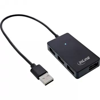 InLine USB 2.0 4-porttinen keskitin, Type-A-uros 4x Type-A-naaras, musta, 30 cm