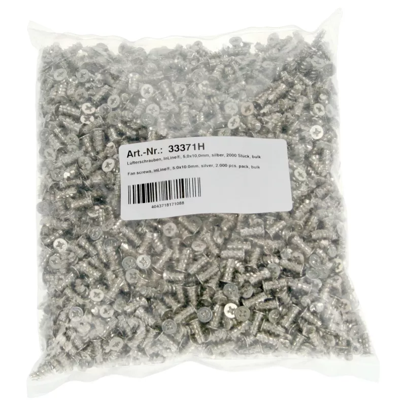InLine tuuletusruuvit 5,0x10,0mm hopea 2 000 kpl:n pakkaus