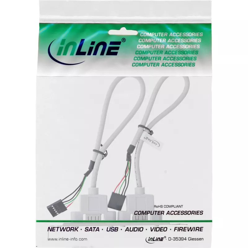 InLine korttipaikkasovitin 2x USB 2.0 Type-A -liitin 2x 5-pin sisäiseen liittimeen 0,3m