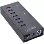 InLine USB 3.2 Gen.1 7 portin keskitin alumiinikotelolla ja 2,5A virtalähteellä, musta