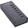 InLine USB 3.2 Gen.1 7 portin keskitin alumiinikotelolla ja 2,5A virtalähteellä, musta