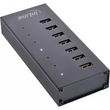 InLine USB 3.2 Gen.1 7 portin keskitin alumiinikotelolla ja 2,5A virtalähteellä, musta
