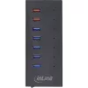 InLine USB 3.2 Gen.1 7 portin keskitin alumiinikotelolla ja 2,5A virtalähteellä, musta