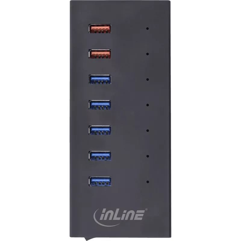 InLine USB 3.2 Gen.1 7 portin keskitin alumiinikotelolla ja 2,5A virtalähteellä, musta