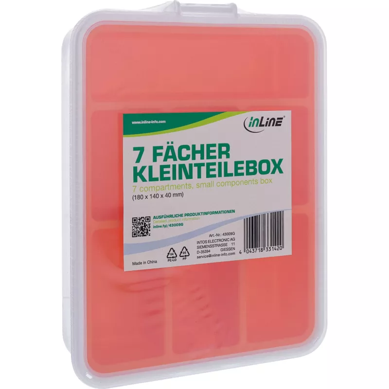 InLine pienmateriaalilaatikko, 7 lokeroa, 180 x 140 x 40 mm, oranssi