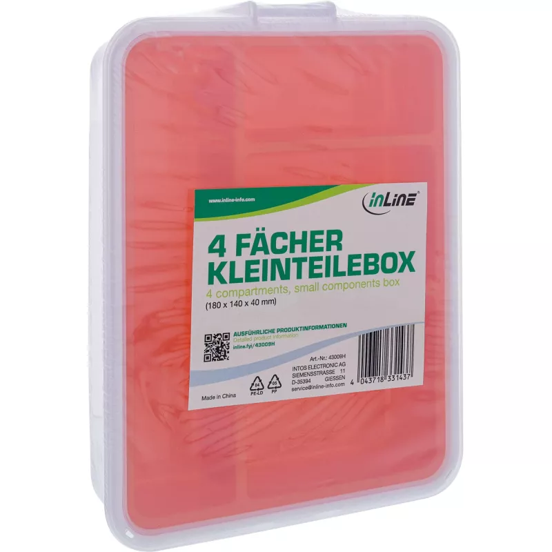 InLine pienmäärälaatikko, 4 lokeroa, 180x140x40mm, oranssi