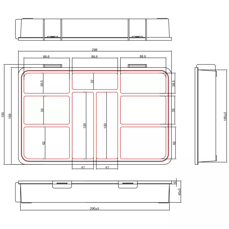 InLine pienosalaatikko, 9 lokeroa, 290x185x45mm, oranssi