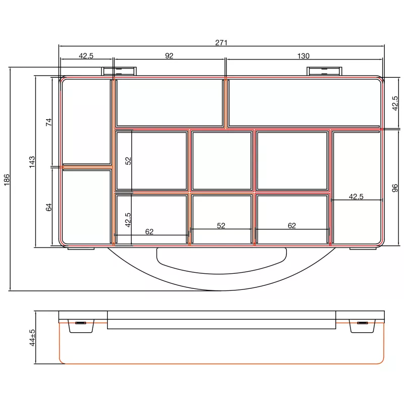 InLine pienosalaatikko, 11 lokeroa, 271x186x40mm, oranssi