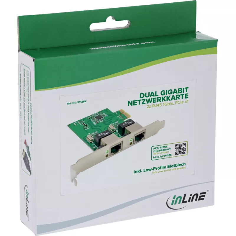 Verkkokortti InLine 51128K Dual Gigabit 2x RJ45 PCIe x1