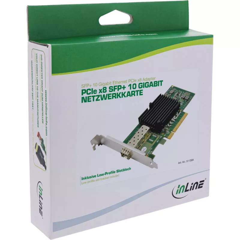 InLine 10 Gigabit -verkkokortti, 1x SFP+, PCIe x8, sis. Low-Profile-paneelin