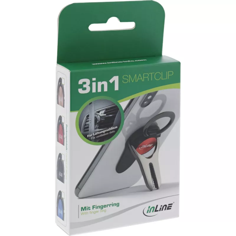 InLine älypuhelimen 3-in-1-autoteline, jalusta, sormipidike, sininen