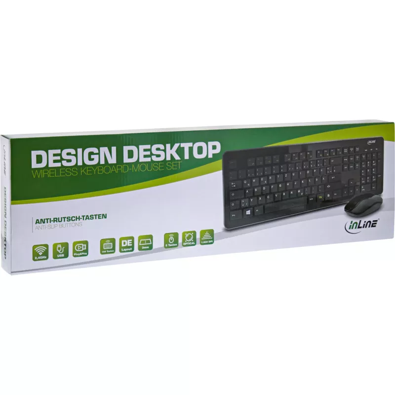 InLine Design Desktop -sarja, USB 2,4 GHz, max. 1600 dpi, musta, DEUTSCH