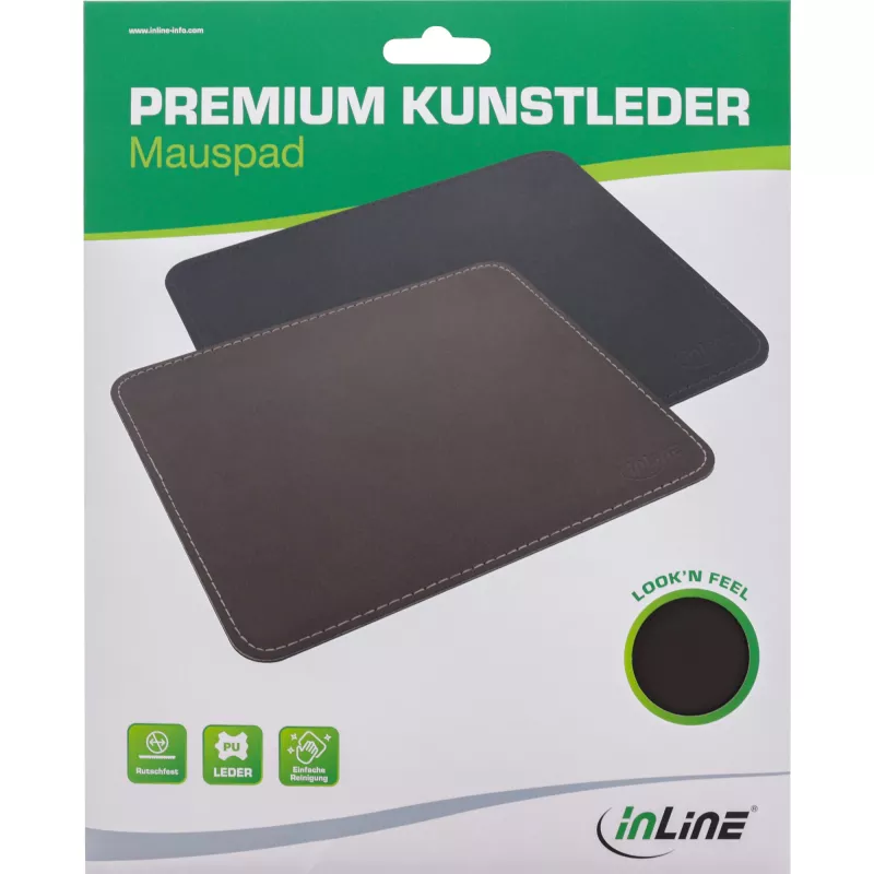 InLine hiirimatto Premium PU-nahka musta, 255x220x3mm