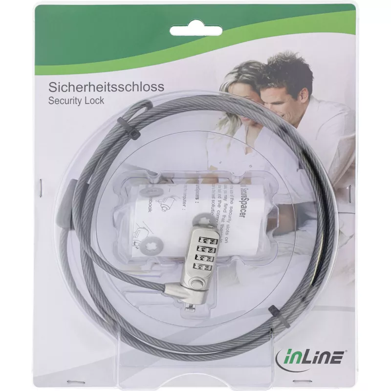 InLine kannettavan tietokoneen turvalukko numeroyhdistelmällä 4,4 mm x 2 m