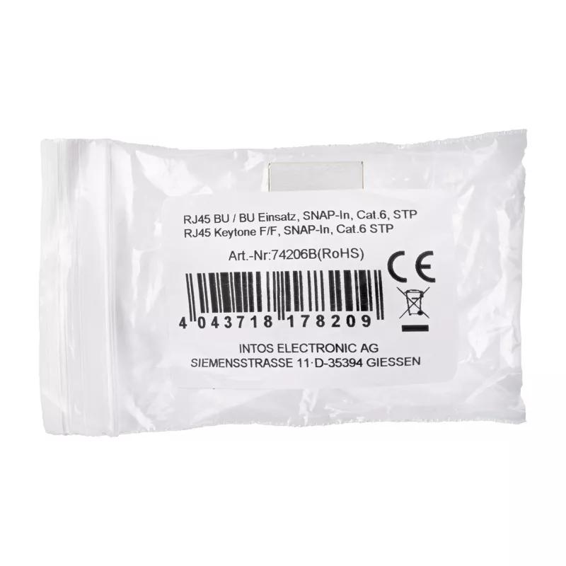 InLine RJ45-moduuli liitin-liitin SNAP-In Cat.6 STP, musta/hopea