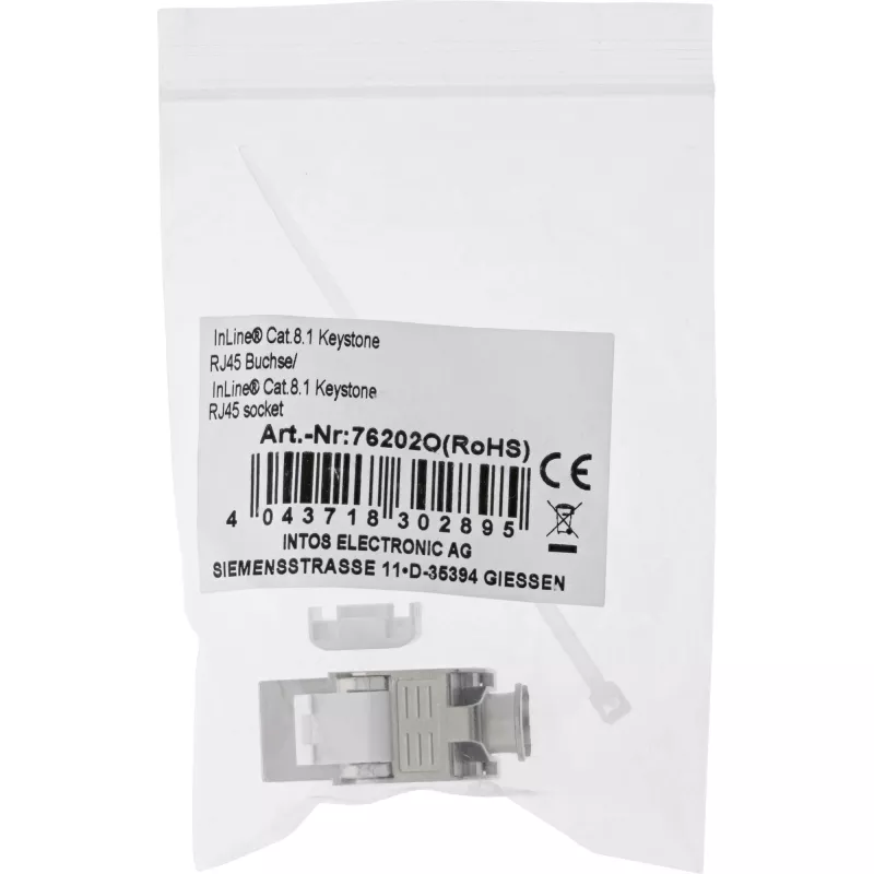 InLine RJ45 Keystone Jack Snap-In -moduuli Cat.8.1 litteä metallinen 1 kpl
