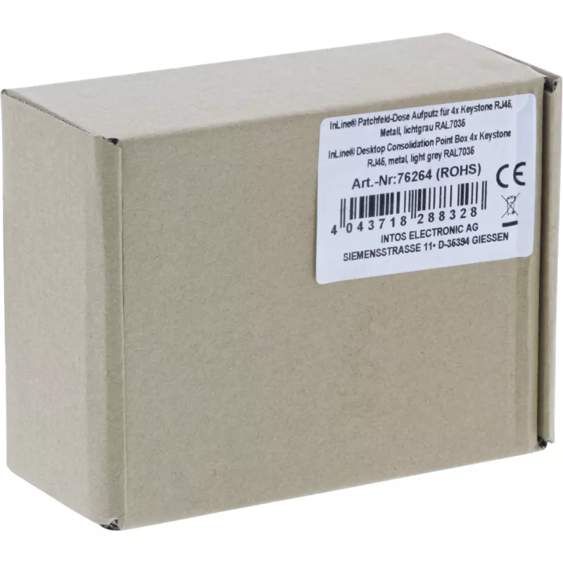 InLine pöytä-konsolidointipistelaatikko 4x Keystone RJ45, metalli, RAL7035