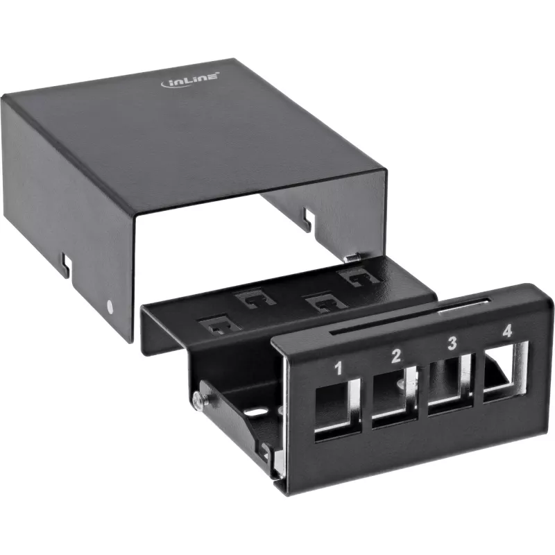 InLine pöytä-konsolidointipistelaatikko 4x Keystone RJ45, metalli, musta RAL9005