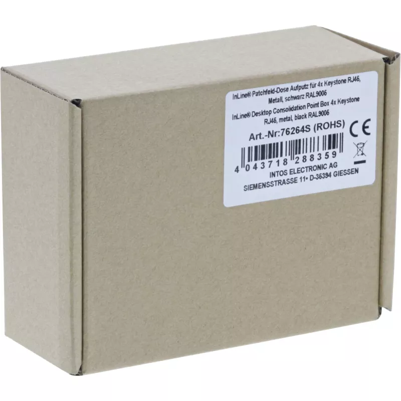 InLine pöytä-konsolidointipistelaatikko 4x Keystone RJ45, metalli, musta RAL9005