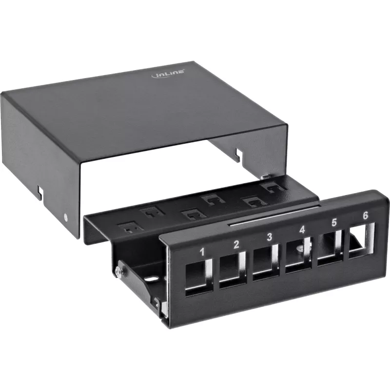 InLine pöytä-konsolidointipistelaatikko 6x Keystone RJ45, metalli, musta RAL9005