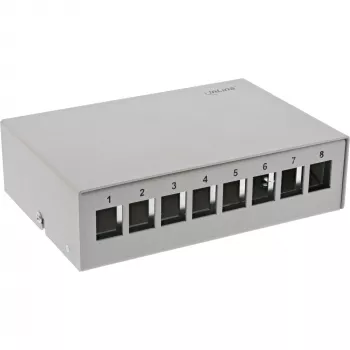 InLine pöytä-konsolidointipistelaatikko 8x Keystone RJ45, metalli, RAL7035