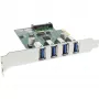 InLine USB 3.0 4 porttia isäntäohjain PCIe sis. LP-paneelin ja 4 pin Aux. virta