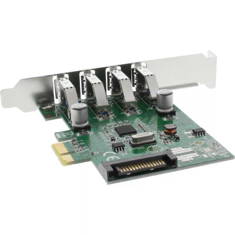 InLine USB 3.0 4 porttia isäntäohjain PCIe sis. LP-paneelin ja 4 pin Aux. virta