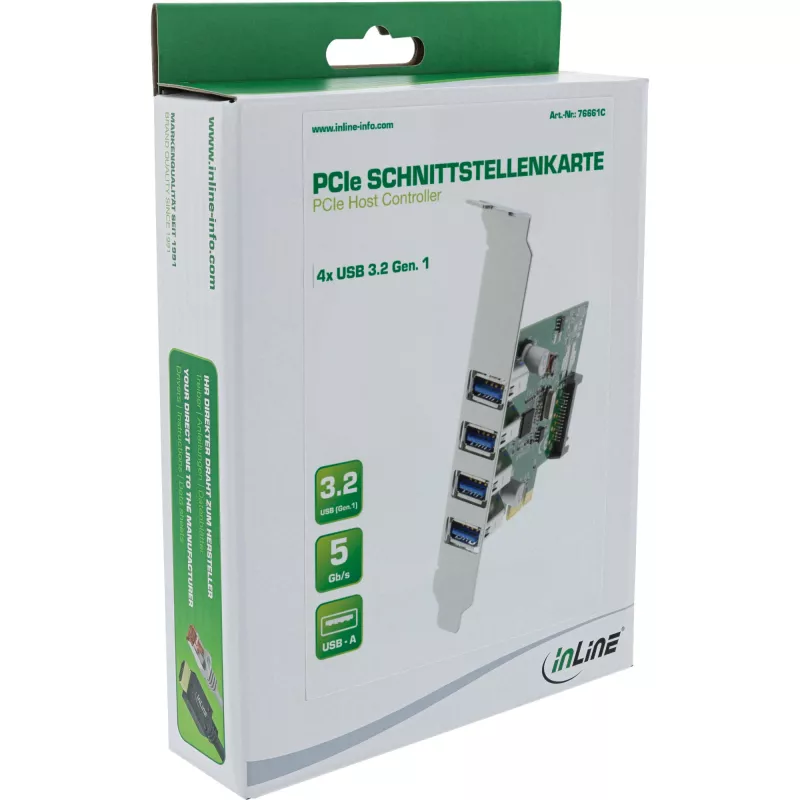 InLine USB 3.0 4 porttia isäntäohjain PCIe sis. LP-paneelin ja 4 pin Aux. virta