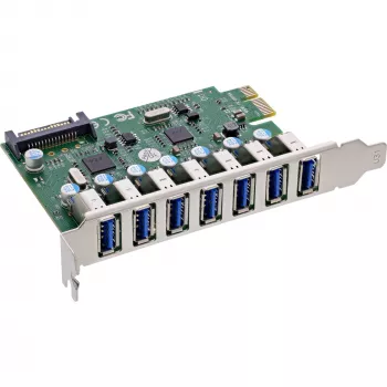 InLine USB-A 3.2 Gen.1 7 porttia isäntäohjain PCIe, SATA-virtalähde
