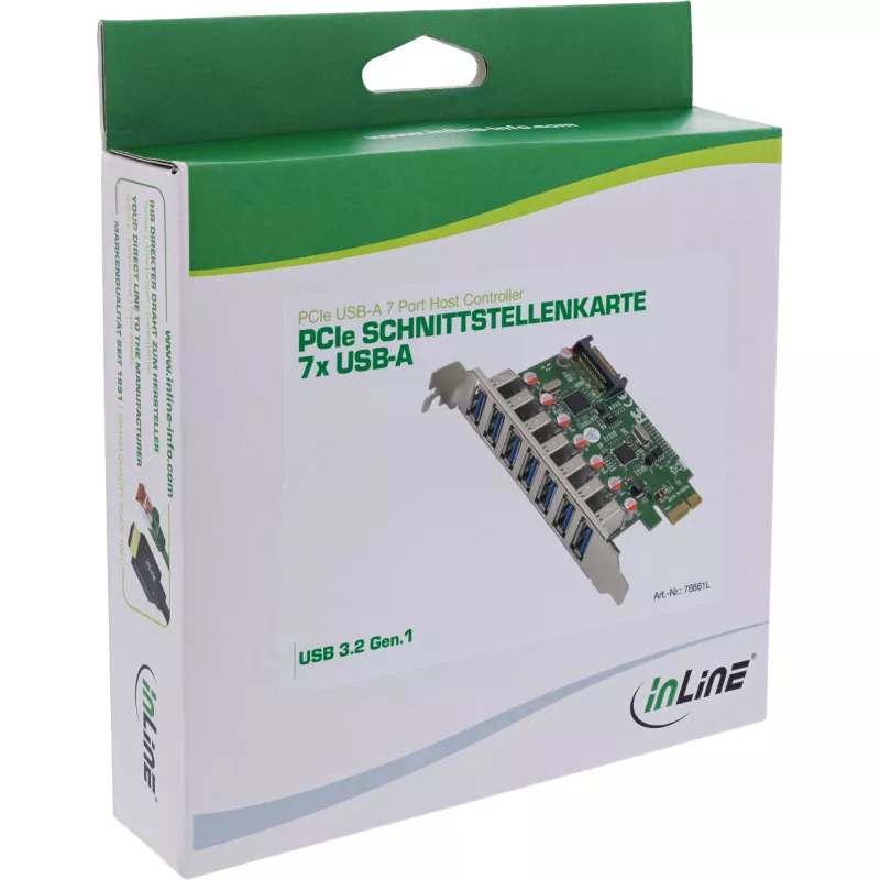 InLine USB-A 3.2 Gen.1 7 porttia isäntäohjain PCIe, SATA-virtalähde