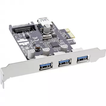 InLine 3+1-porttinen USB 3.0 -isäntäohjain, PCIe, SATA-virtaliitännällä ja LP-kehikolla