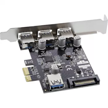 InLine 3+1-porttinen USB 3.0 -isäntäohjain, PCIe, SATA-virtaliitännällä ja LP-kehikolla