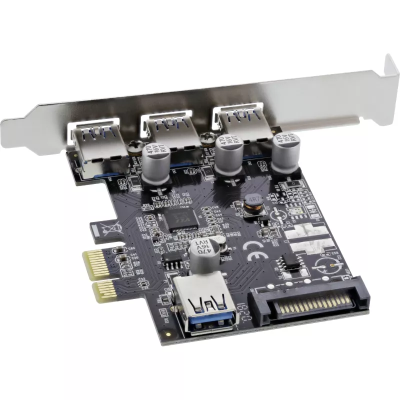 InLine 3+1 portin USB 3.0 -isäntäohjain, PCIe, SATA-virtaliitännällä ja LP-pidikkeellä