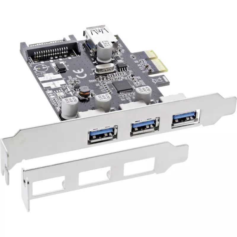 InLine 3+1 portin USB 3.0 -isäntäohjain, PCIe, SATA-virtaliitännällä ja LP-pidikkeellä