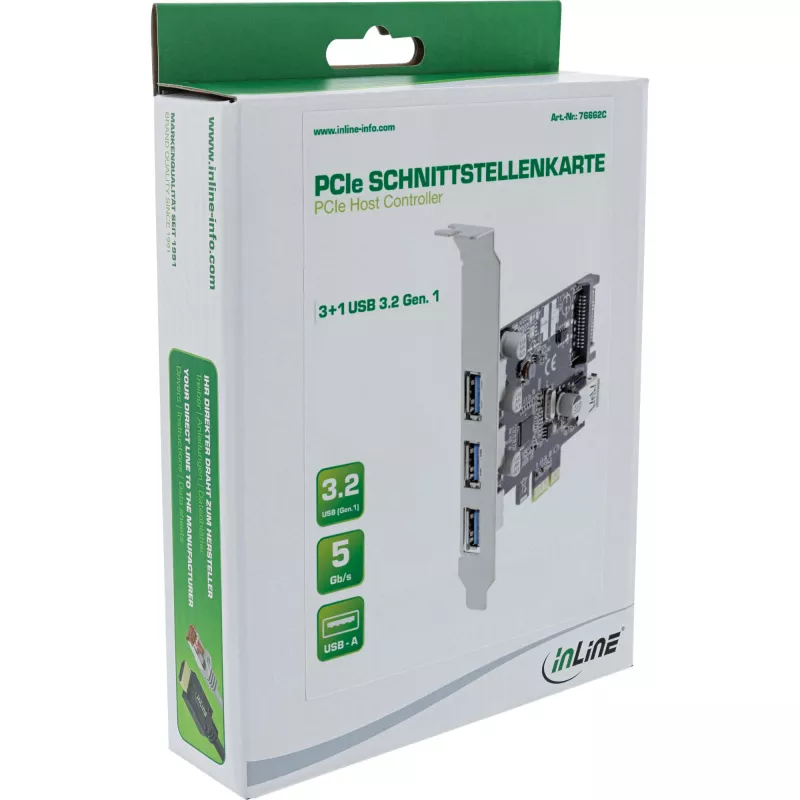 InLine 3+1 portin USB 3.0 -isäntäohjain, PCIe, SATA-virtaliitännällä ja LP-pidikkeellä