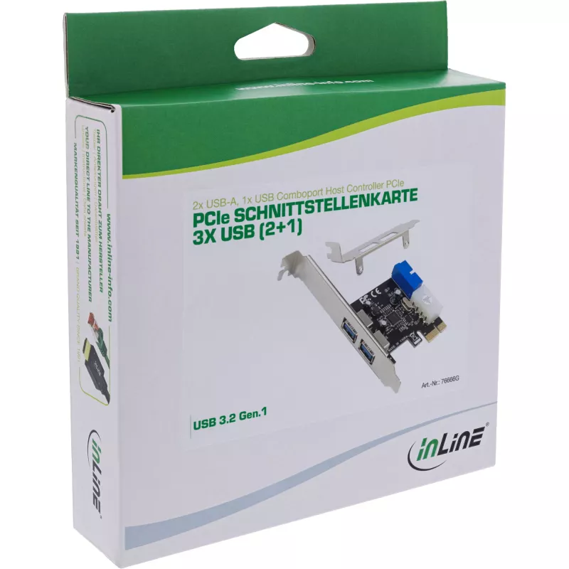 InLine 2+2-porttinen USB 3.2 Gen.1 -isäntäohjain, PCIe, SATA-virtalähdöllä + LP-kehikko