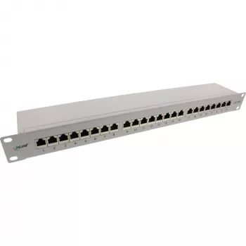 InLine patch-paneeli 19 tuumaa Cat.6A 24 porttia 1U vaaleanharmaa RAL7035