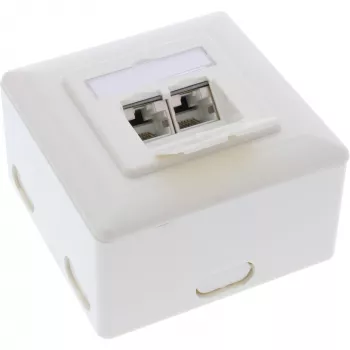 InLine uppoasennusrasia Cat.6A pinta-asennus 2x RJ45-pistorasia RAL9010 valkoinen