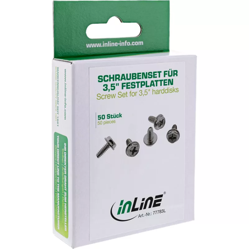 InLine ruuvisarja 3,5 tuuman kiintolevyille, pitkä malli 8 mm, 50 kpl, InLine 77783L