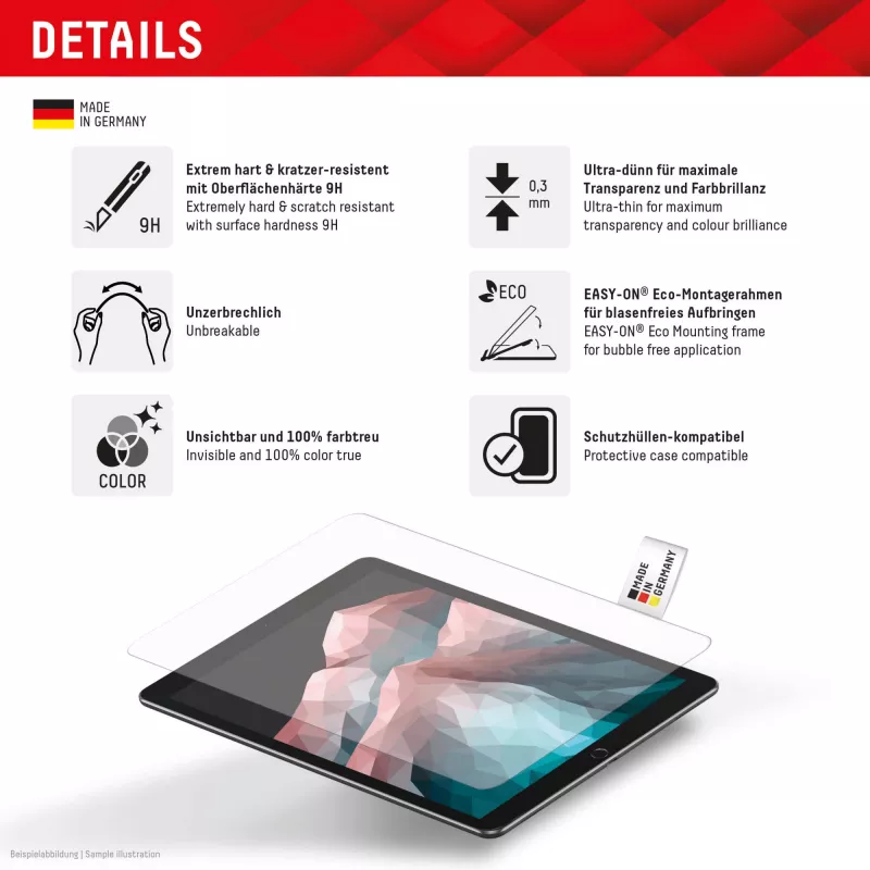 Displex Tablet Glass (9H) Samsung Galaxy Tab A11/A9, Eco-asennuskehys, särkymätön