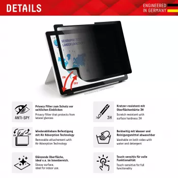 Displex TABLET PRIVACY SAFE irrotettava 2-suuntainen yksityisyyssuodatin iPad 10,2'' (7./8./9. sukupolvi)