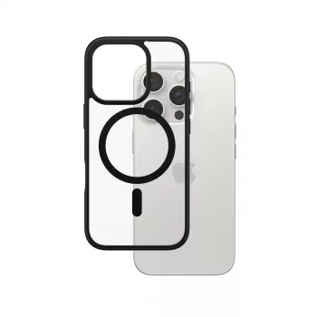 PanzerGlass® HardCase läpinäkyvä mustalla MagSafe-renkaalla ja kehyksellä iPhone 16 Pro