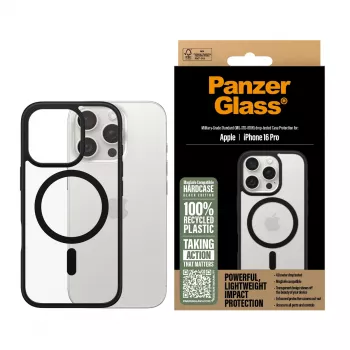 PanzerGlass® HardCase läpinäkyvä mustalla MagSafe-renkaalla ja kehyksellä iPhone 16 Pro