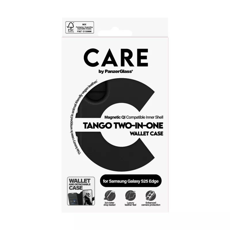 PanzerGlass CARE™ by ® Tango 2-in-1-lompakkokotelo Qi-yhteensopiva Samsung S25 Edge