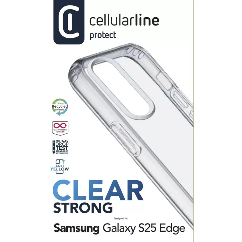 Cellularline Clear Strong – Galaxy S25 Edge kova kuori kumireunoilla