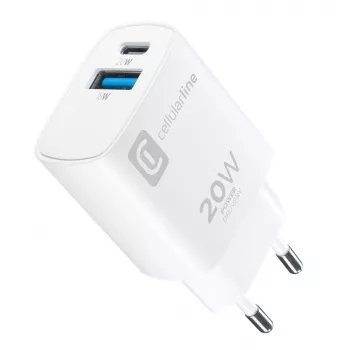 Cellularline kaksiporttinen matkalaturi Applelle, PD 20W, valkoinen