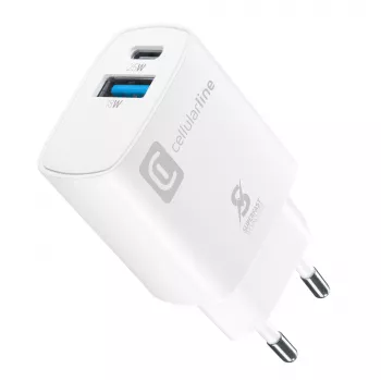 Cellularline kaksiporttinen matkalaturi Samsungille, PD 25W, valkoinen