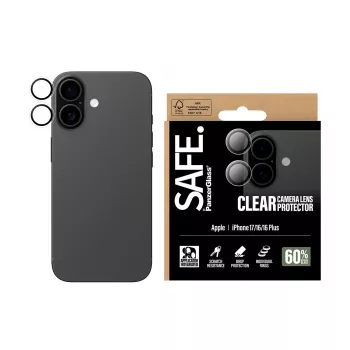 PanzerGlass SAFE -kameran linssinsuoja iPhone 17 16 16 Plus, naarmuuntumaton, iskunkestävä, läpinäkyvä